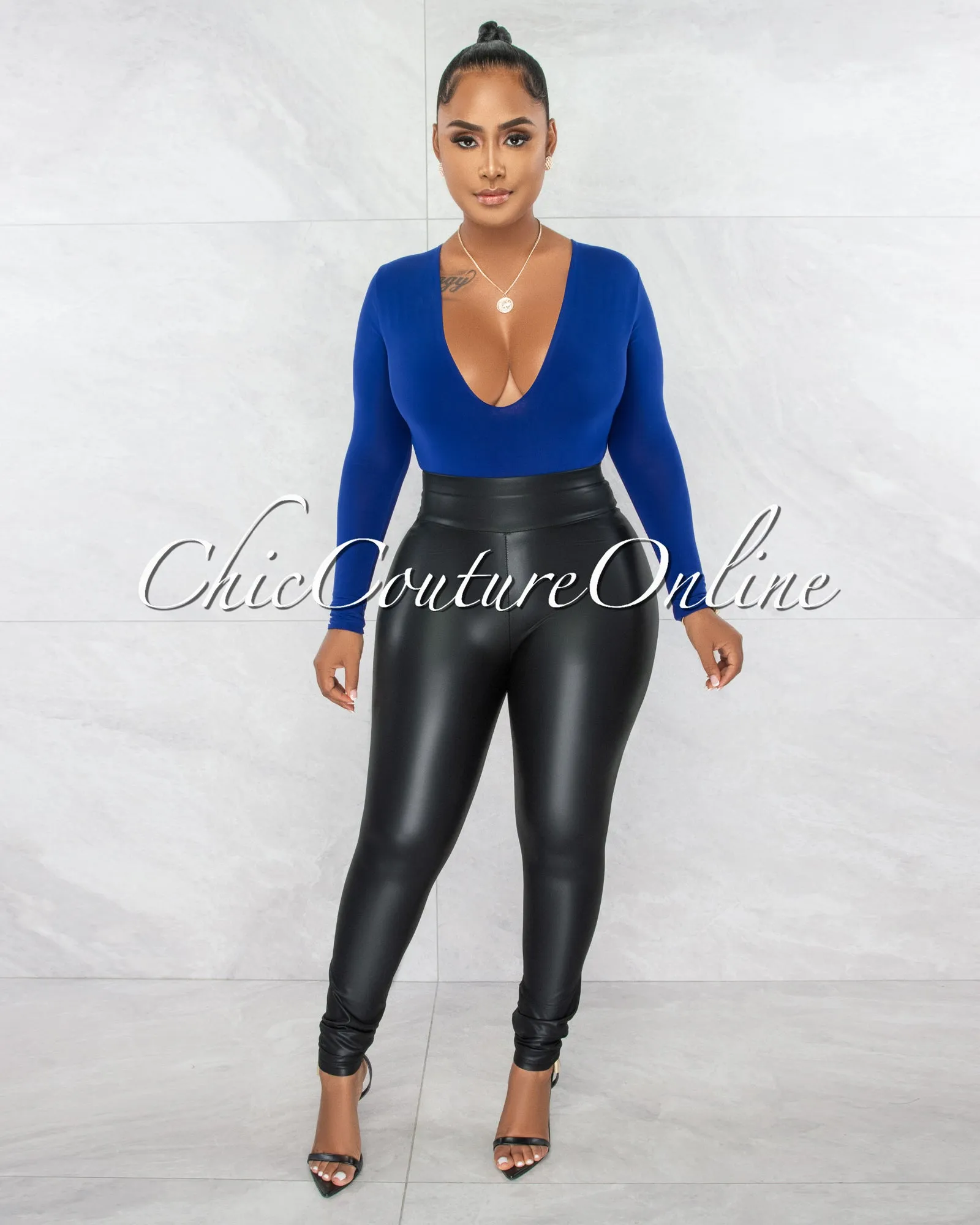 Nilam Royal Blue Depp V Neck Long Sleeves Bodysuit