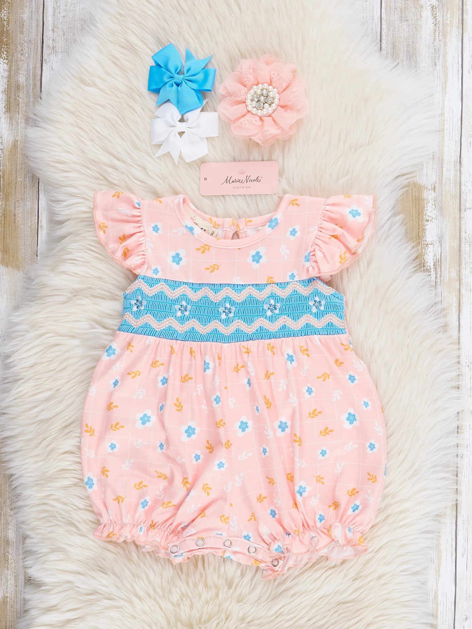 Peachy Blossoms Smocked Ruffle Romper