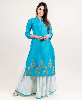 Pencil Cut Dupion Embroidered Kurta