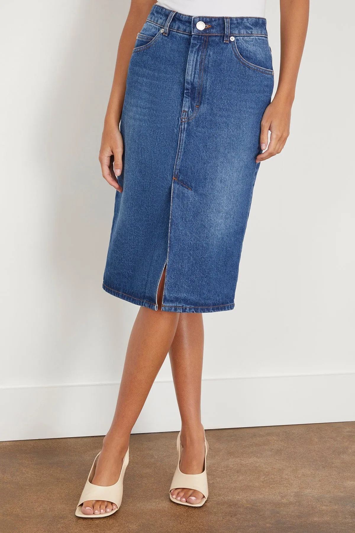 Pencil Skirt in Used Indigo Denim