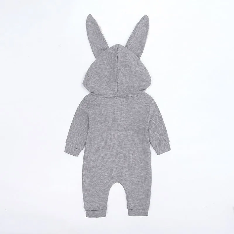 Personalized Baby Romper Long Ears Rabbit, Embroided Name, Winter Romper, Gender Neutral Baby Clothes, Walking Baby Outfits