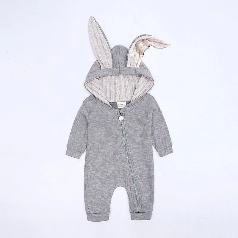 Personalized Baby Romper Long Ears Rabbit, Embroided Name, Winter Romper, Gender Neutral Baby Clothes, Walking Baby Outfits