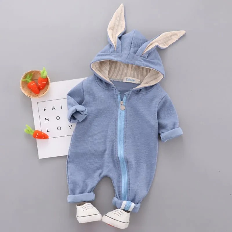 Personalized Baby Romper Long Ears Rabbit, Embroided Name, Winter Romper, Gender Neutral Baby Clothes, Walking Baby Outfits