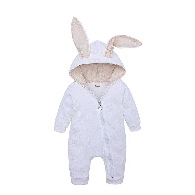 Personalized Baby Romper Long Ears Rabbit, Embroided Name, Winter Romper, Gender Neutral Baby Clothes, Walking Baby Outfits