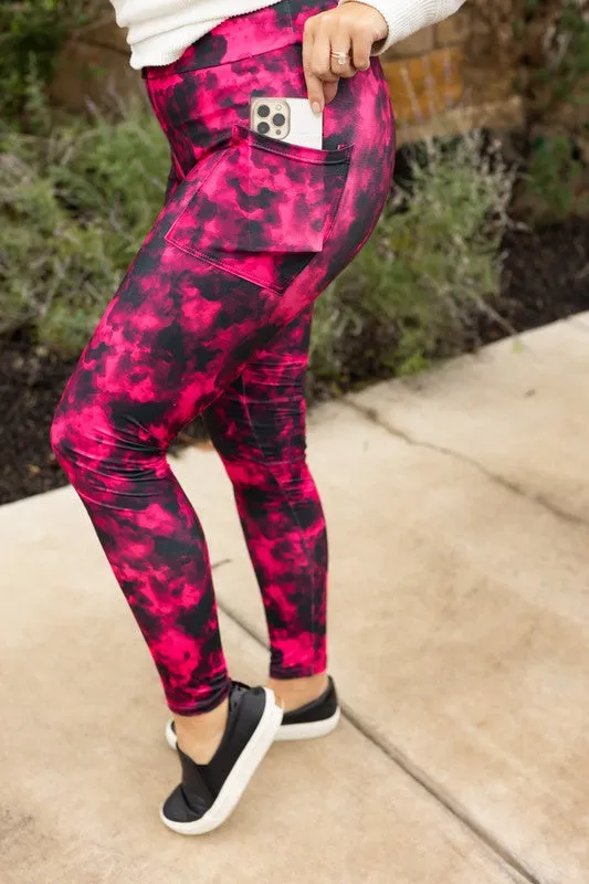 Pink and Black Tie Dye VDay Leggings