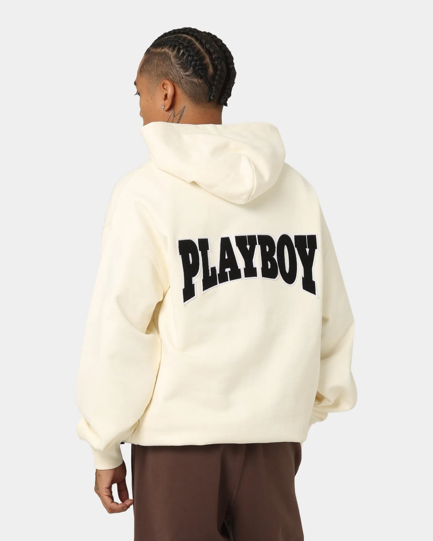 Playboy By CK Full Zip Varsity Hoodie Off White