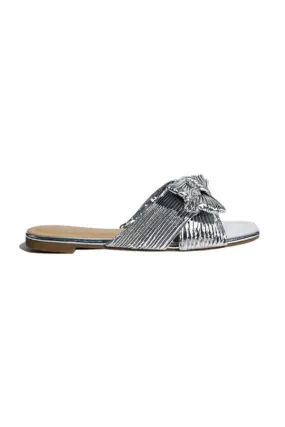 Pleated Metallic Bow Flat Sandal