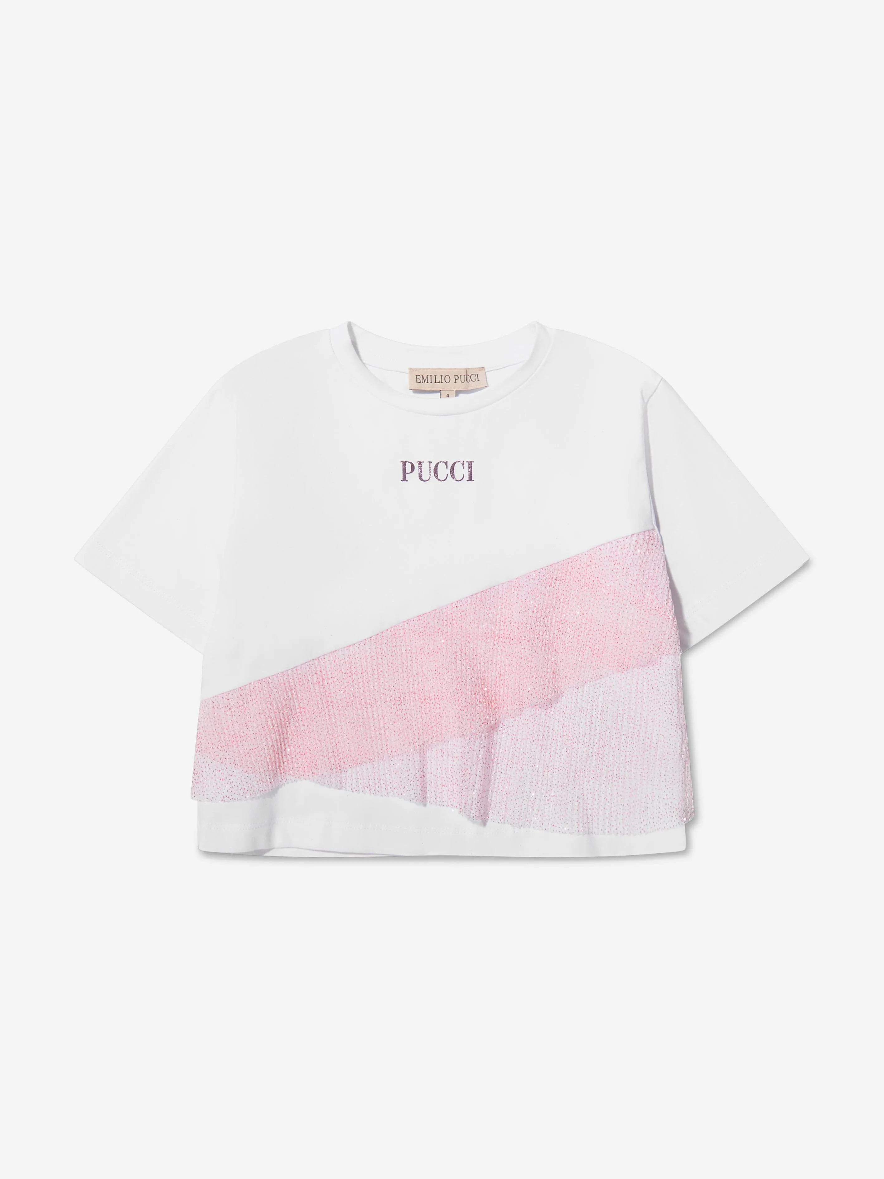 Pucci Girls Ruffle Detail Logo T-Shirt