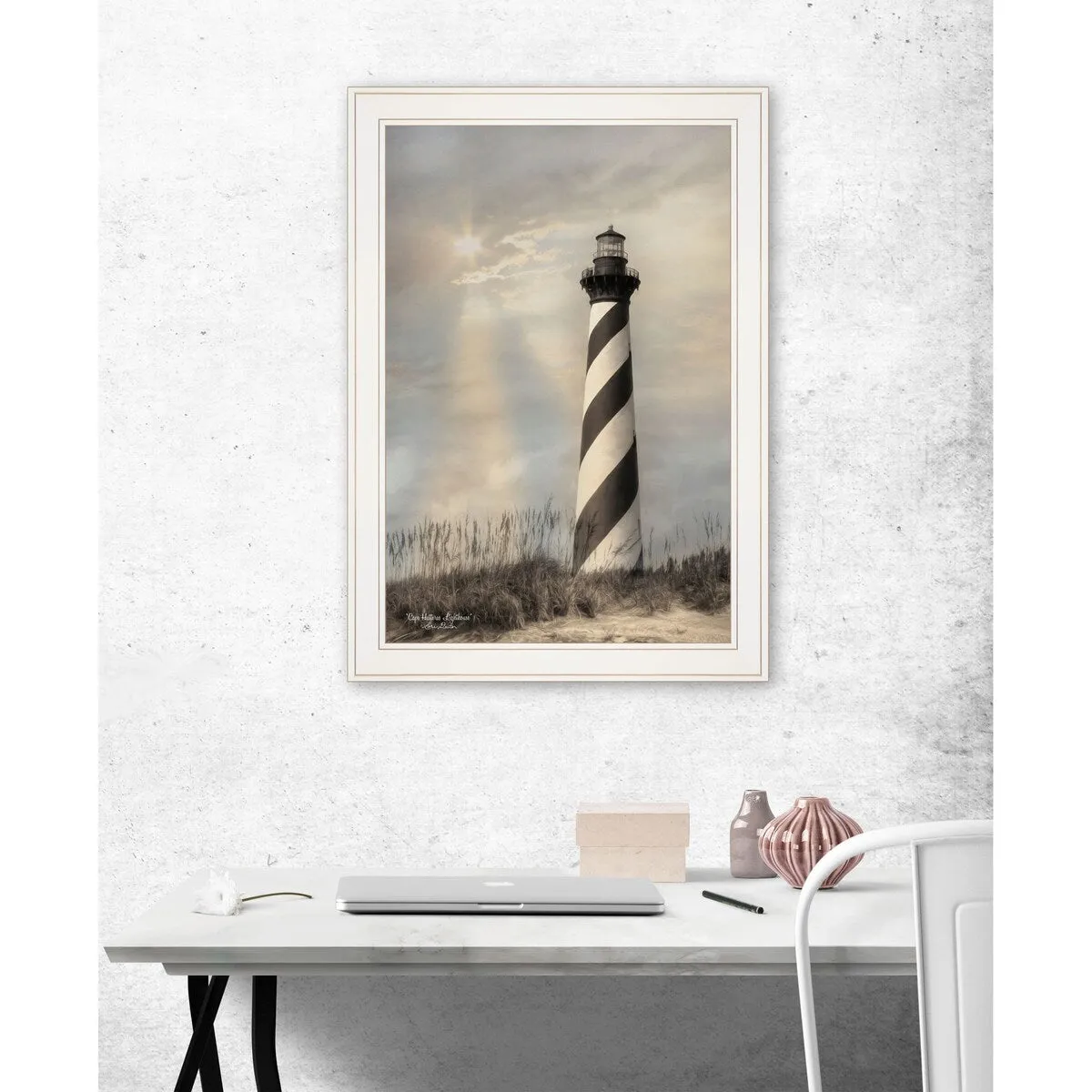 "Cape Hatteras Lighthouse" By Lori Deiter, Ready to Hang Framed Print, White Frame