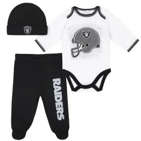 Raiders Baby Boys 3-Piece Bodysuit, Pant, and Cap Set