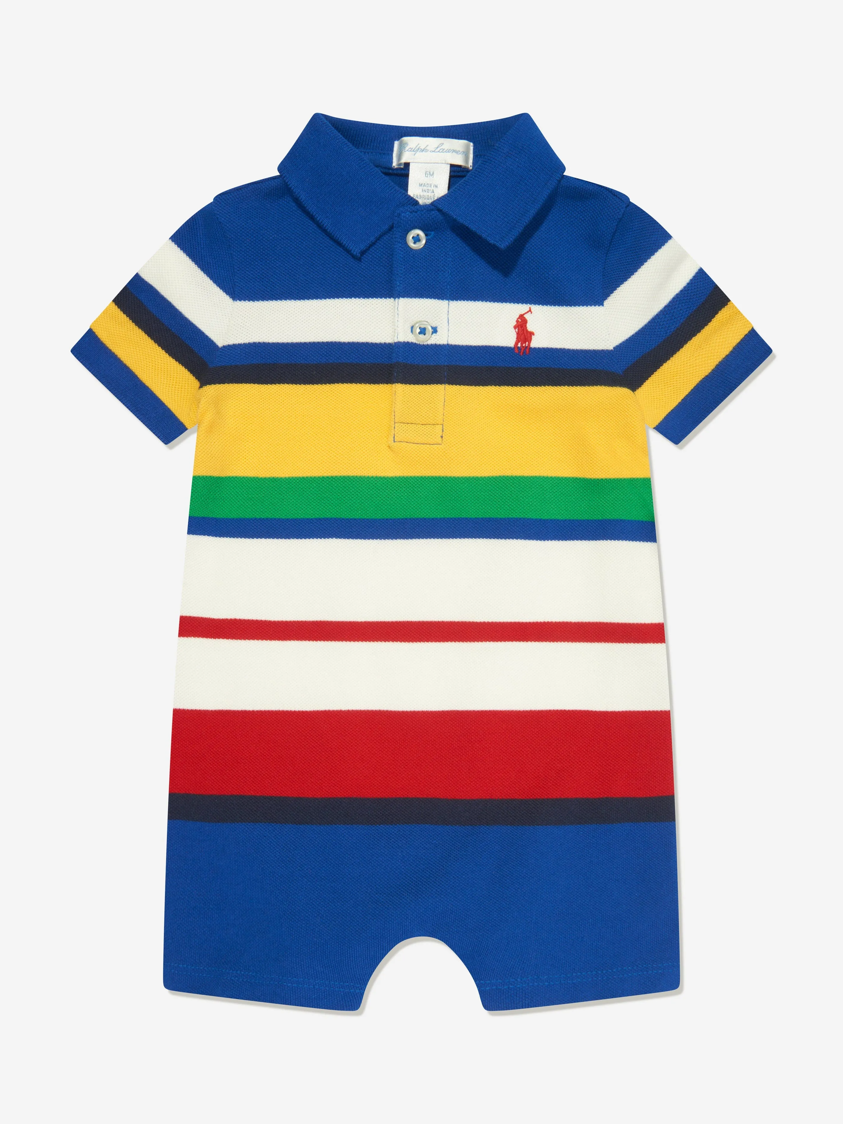 Ralph Lauren Baby Boys Striped Polo Romper in Multicolour