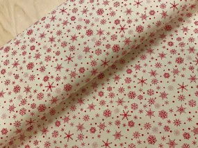 Red Snowflakes on Natural Cotton