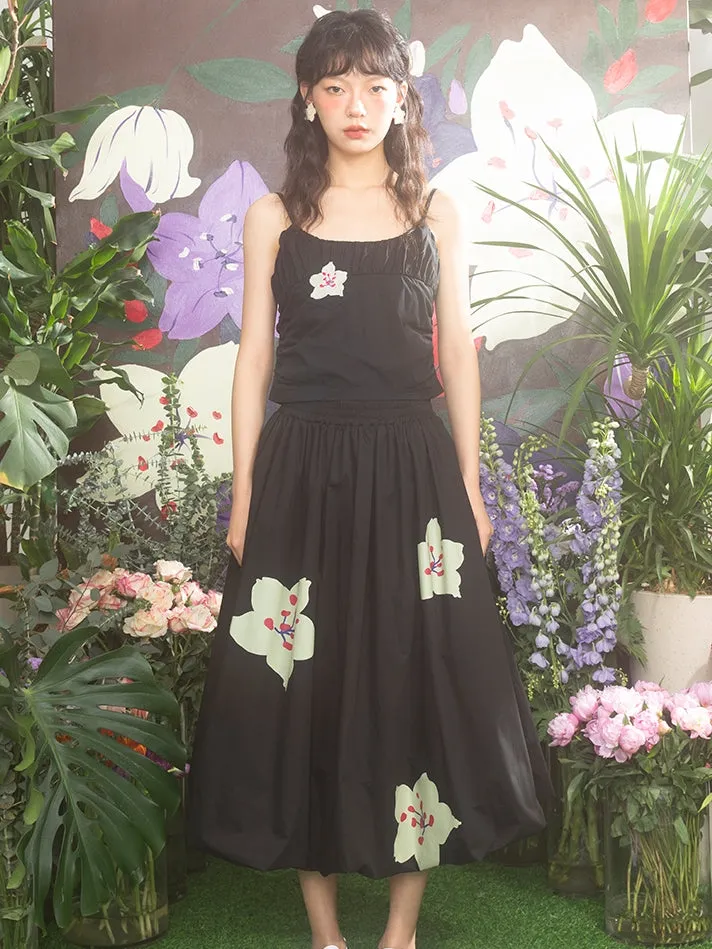 Retro Flower Girly Fluffily Long-Skirt