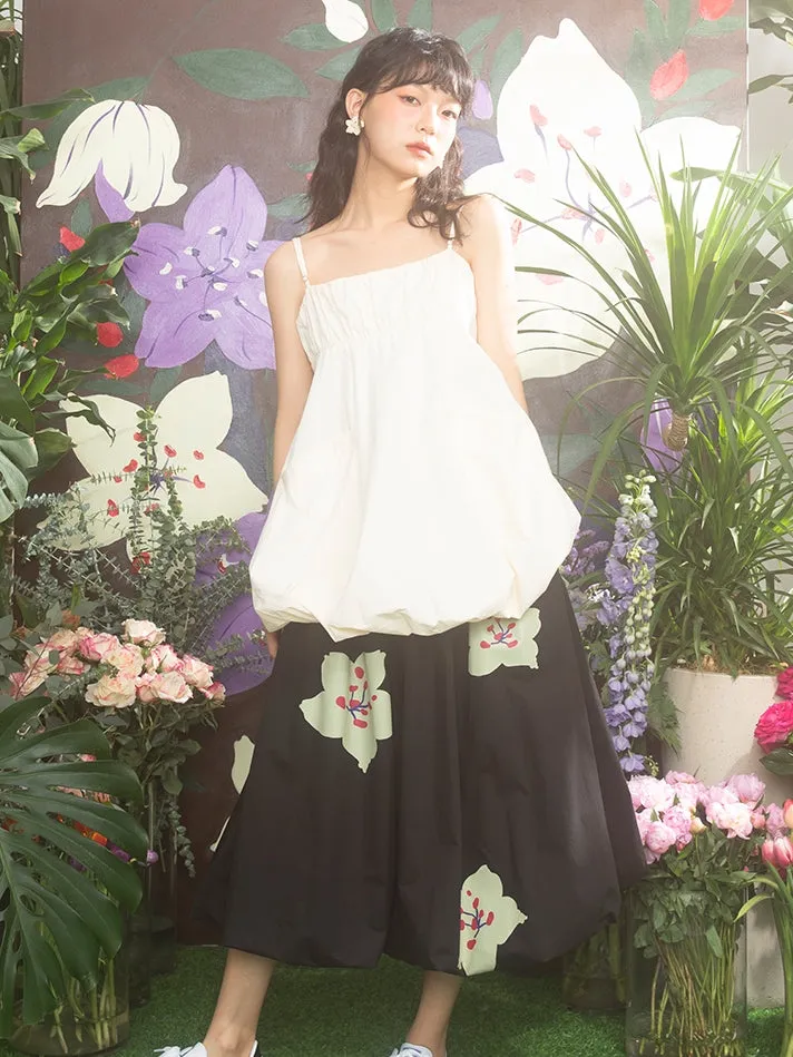 Retro Flower Girly Fluffily Long-Skirt