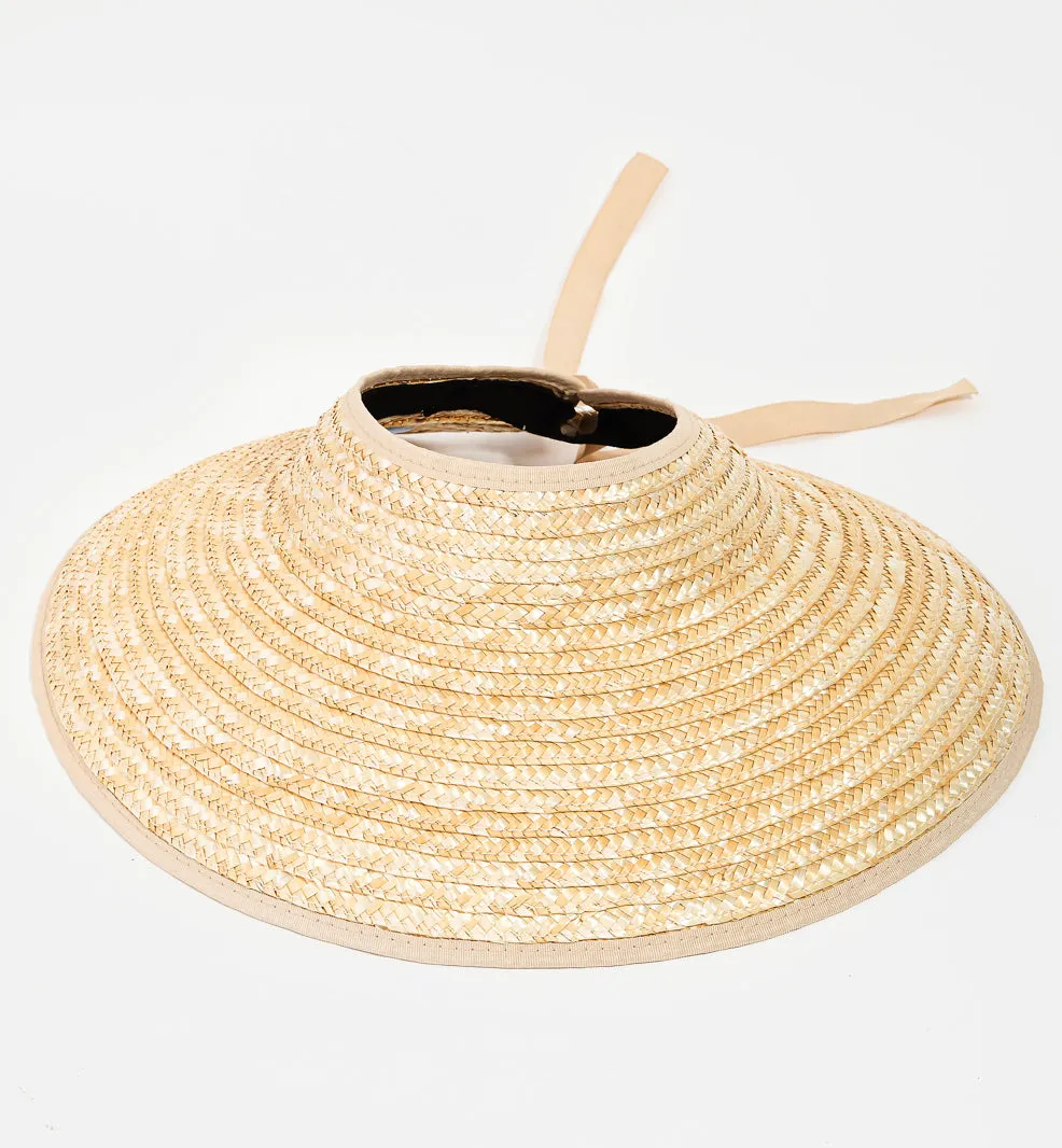 Ribbon trim trim Visor style hat *available in natural/black or natural/natural