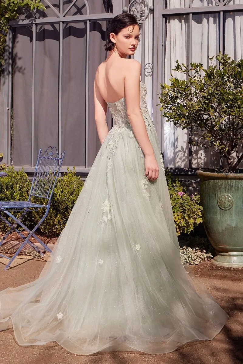 SAGE GREEN STRAPLESS BALL GOWN CDA1418