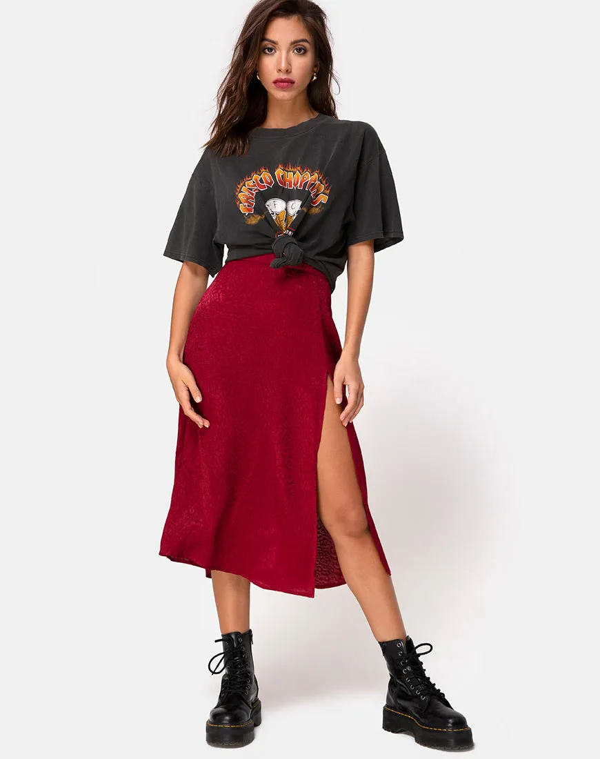 Saika Midi Skirt in Satin Cheetah Raspberry