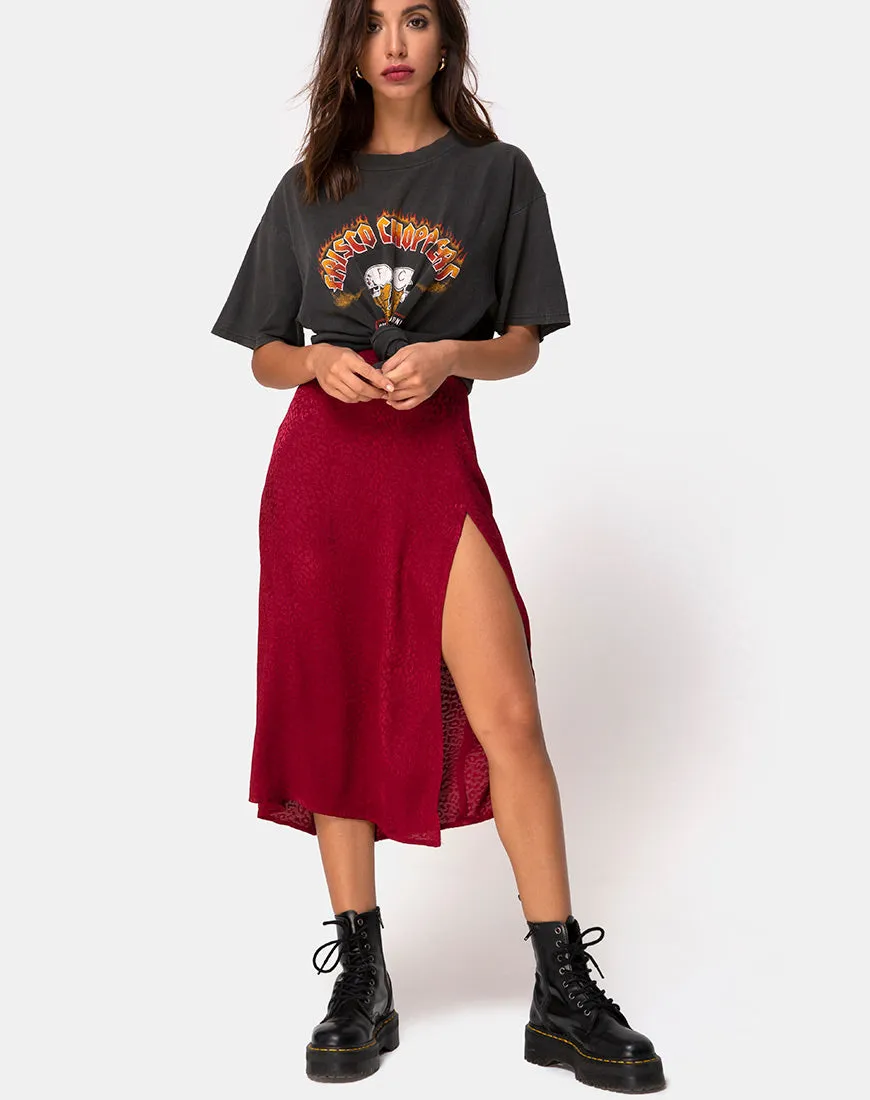 Saika Midi Skirt in Satin Cheetah Raspberry