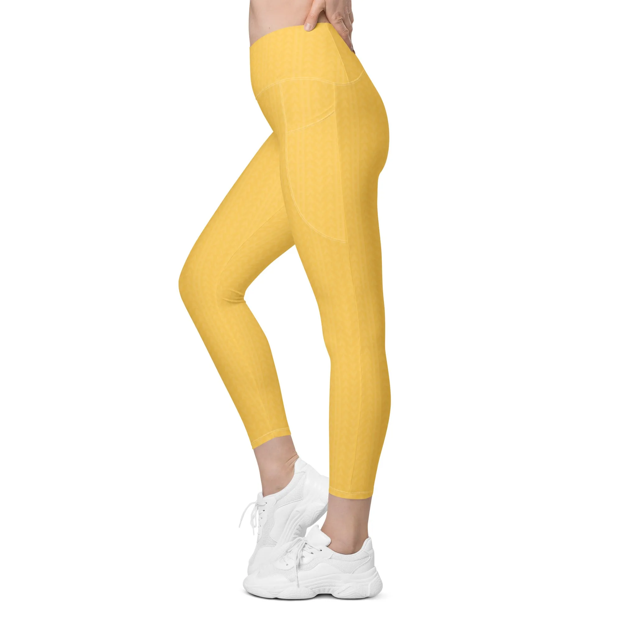 Samoa Yellow High Waisted Crossover Leggings with Pockets