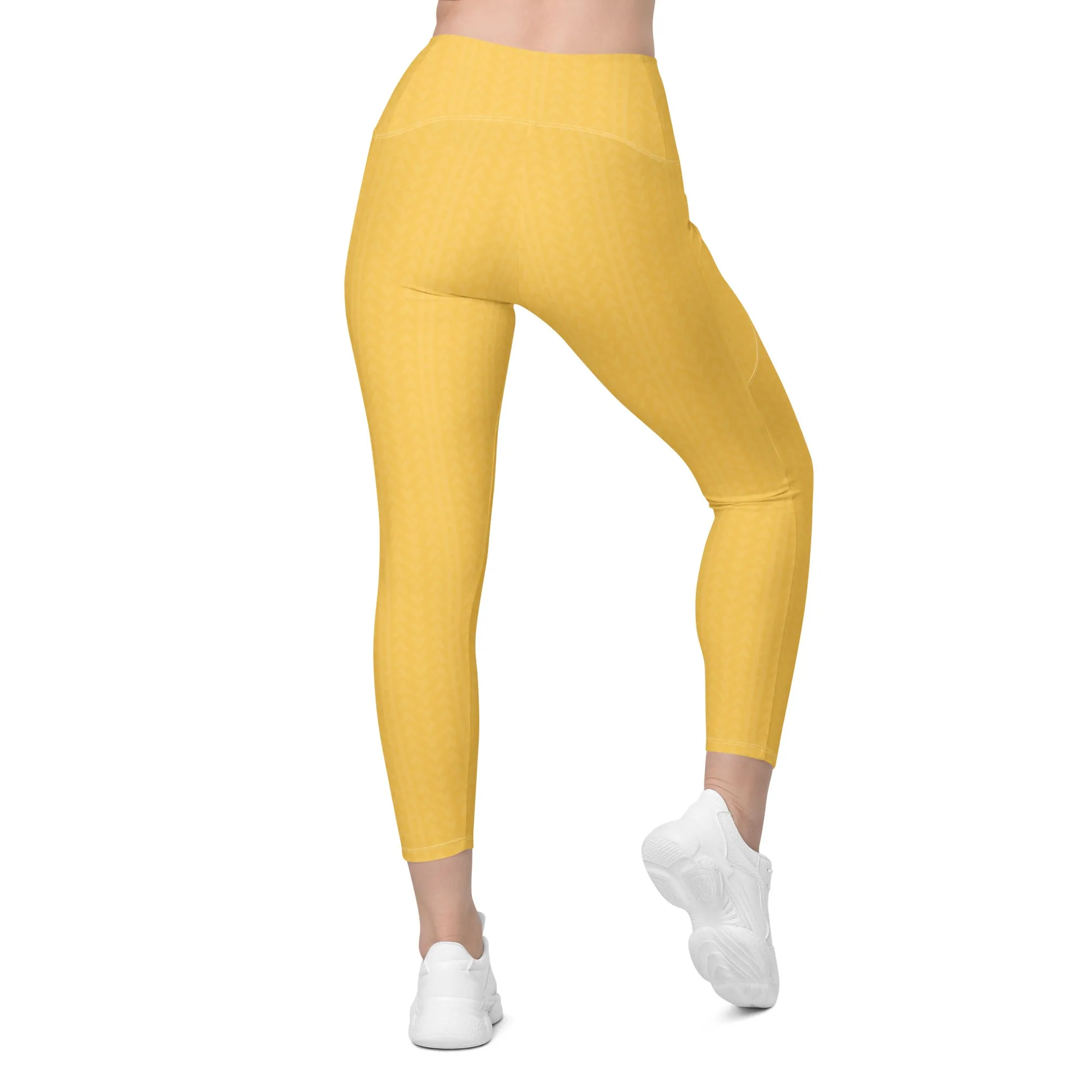 Samoa Yellow High Waisted Crossover Leggings with Pockets