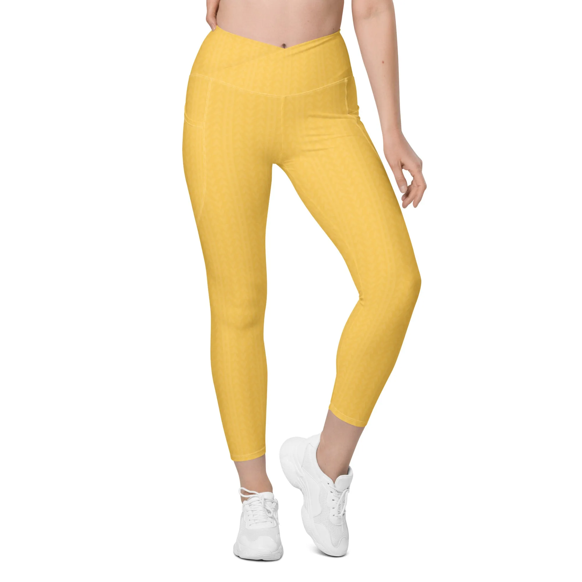 Samoa Yellow High Waisted Crossover Leggings with Pockets