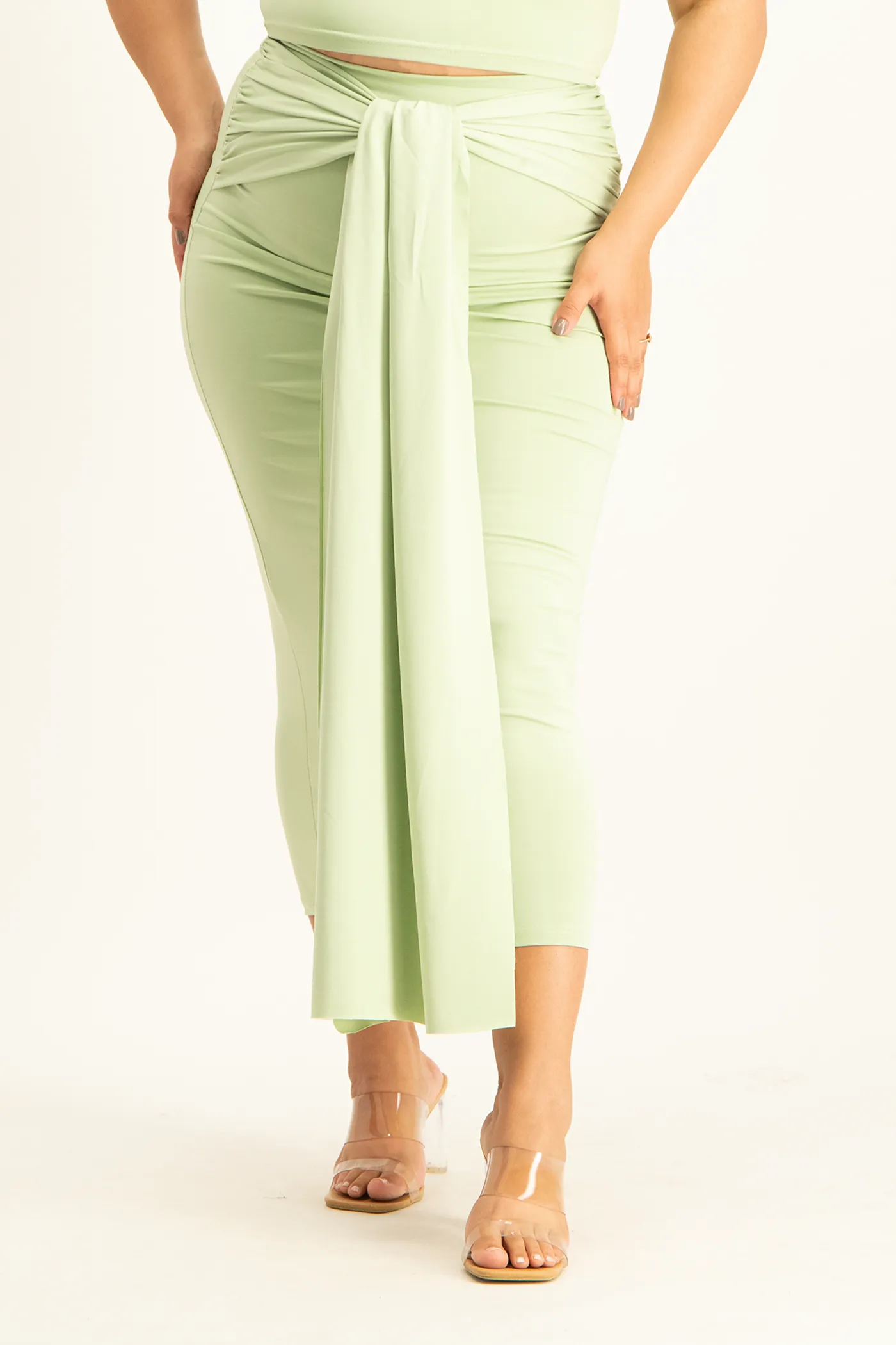 Savannah Wrap Tie Detail Skirt - Smoke Green