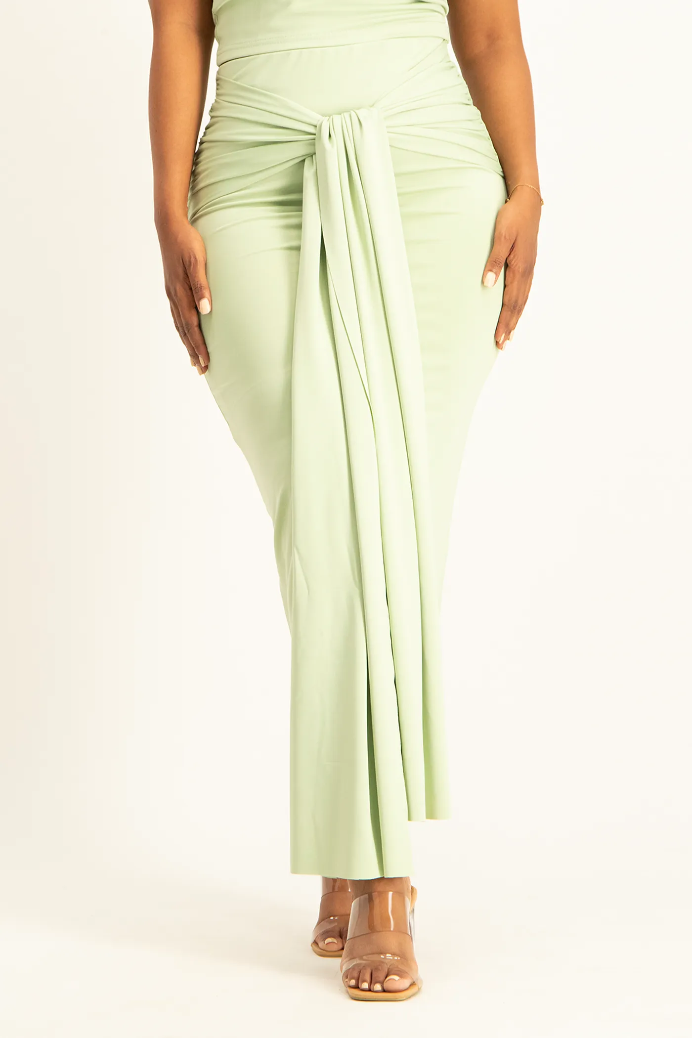 Savannah Wrap Tie Detail Skirt - Smoke Green