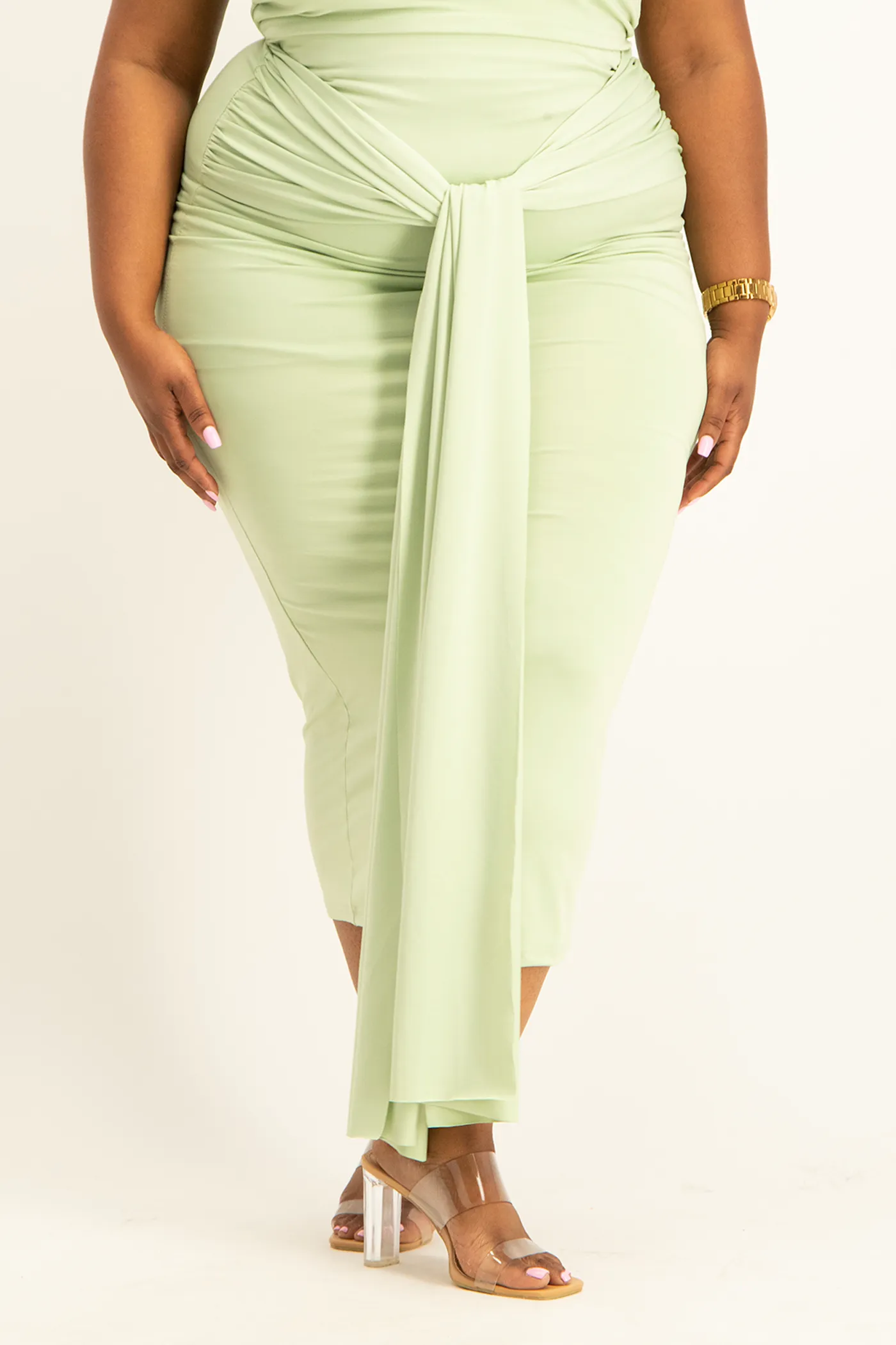 Savannah Wrap Tie Detail Skirt - Smoke Green