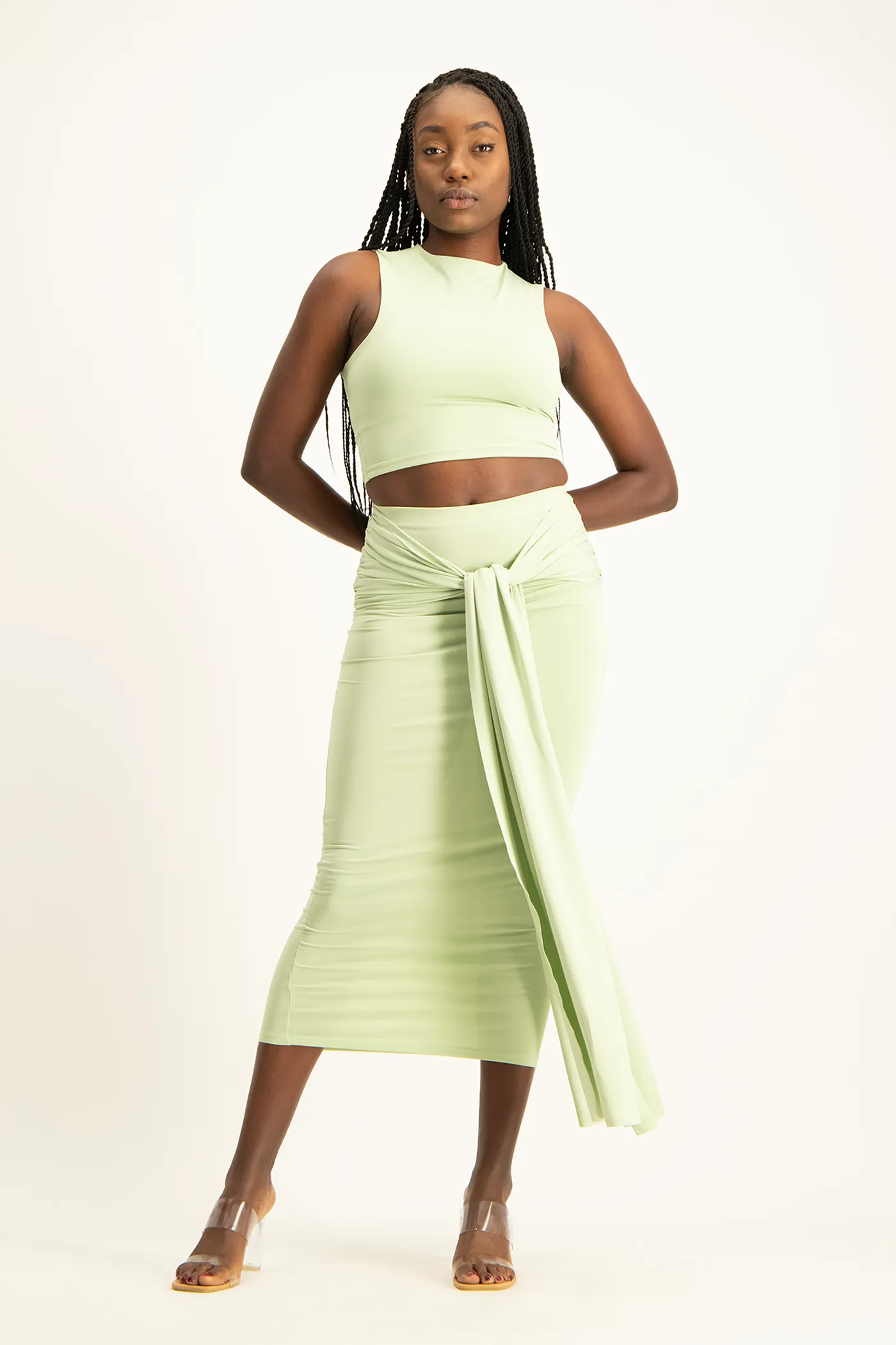 Savannah Wrap Tie Detail Skirt - Smoke Green