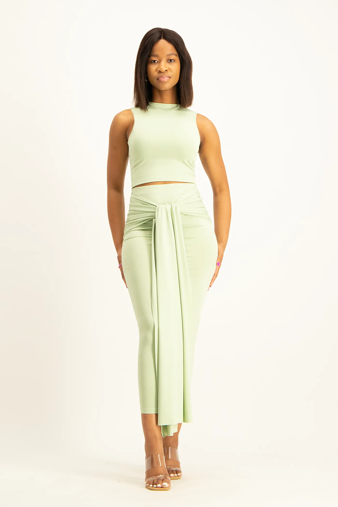 Savannah Wrap Tie Detail Skirt - Smoke Green