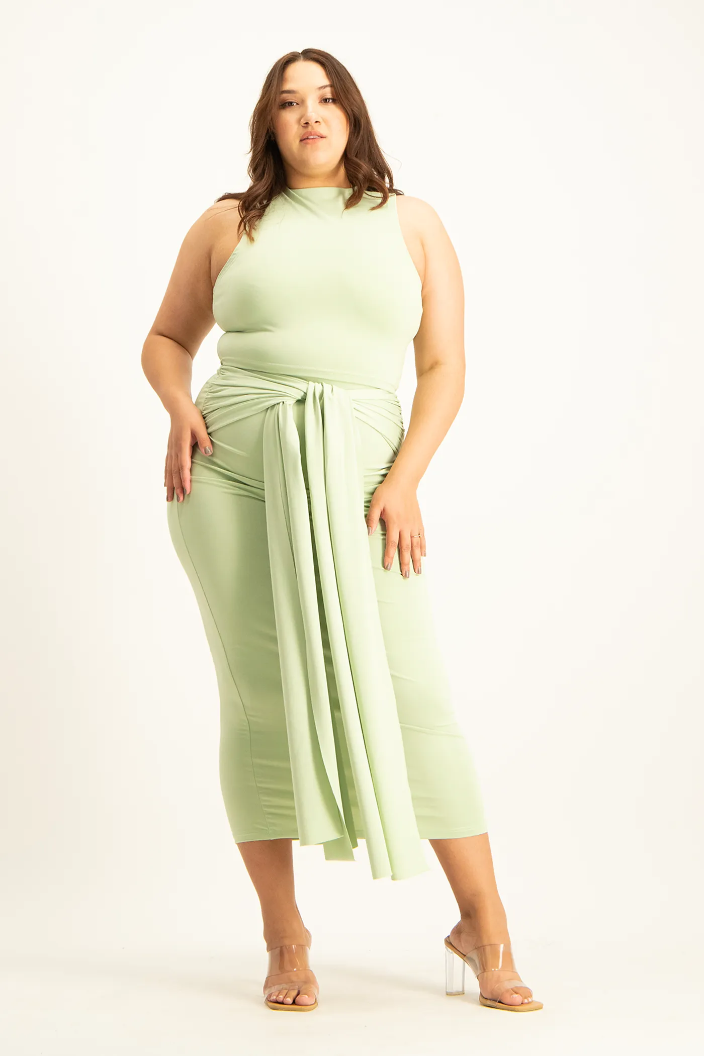 Savannah Wrap Tie Detail Skirt - Smoke Green