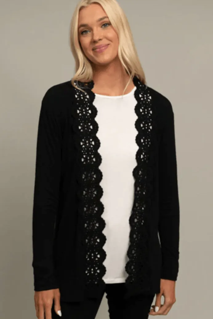 Scalloped Lace Insert Open Front Cardigan 108-1