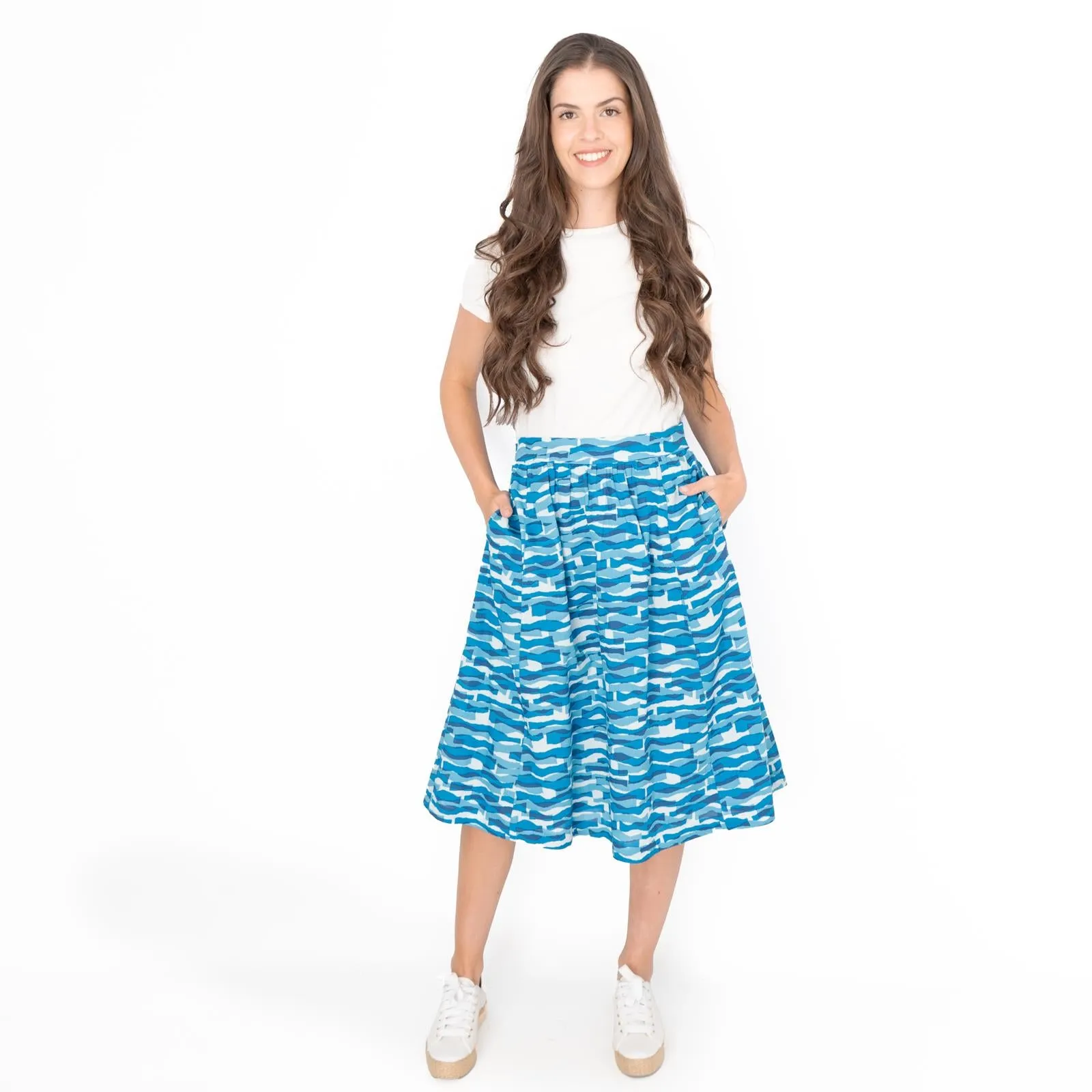 Seasalt Blue Waves Flare Midi Skirts with Pockets