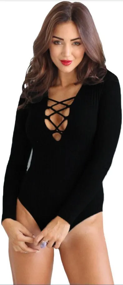 Sexy Strapped Deep V-Neck Bodysuit