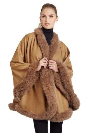 SHALI- Fox Fur-Trim Cashmere Cape