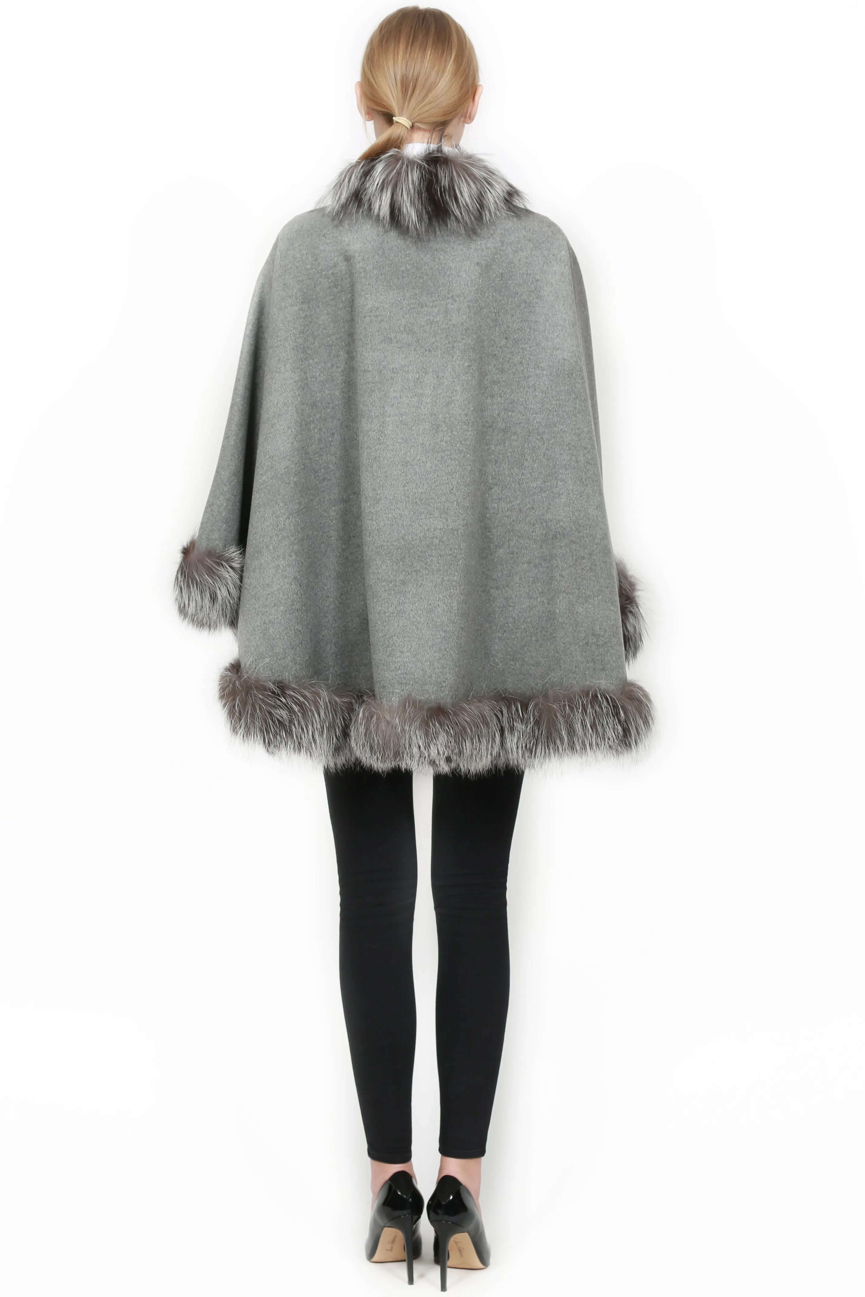 SHALI- Fox Fur-Trim Cashmere Cape