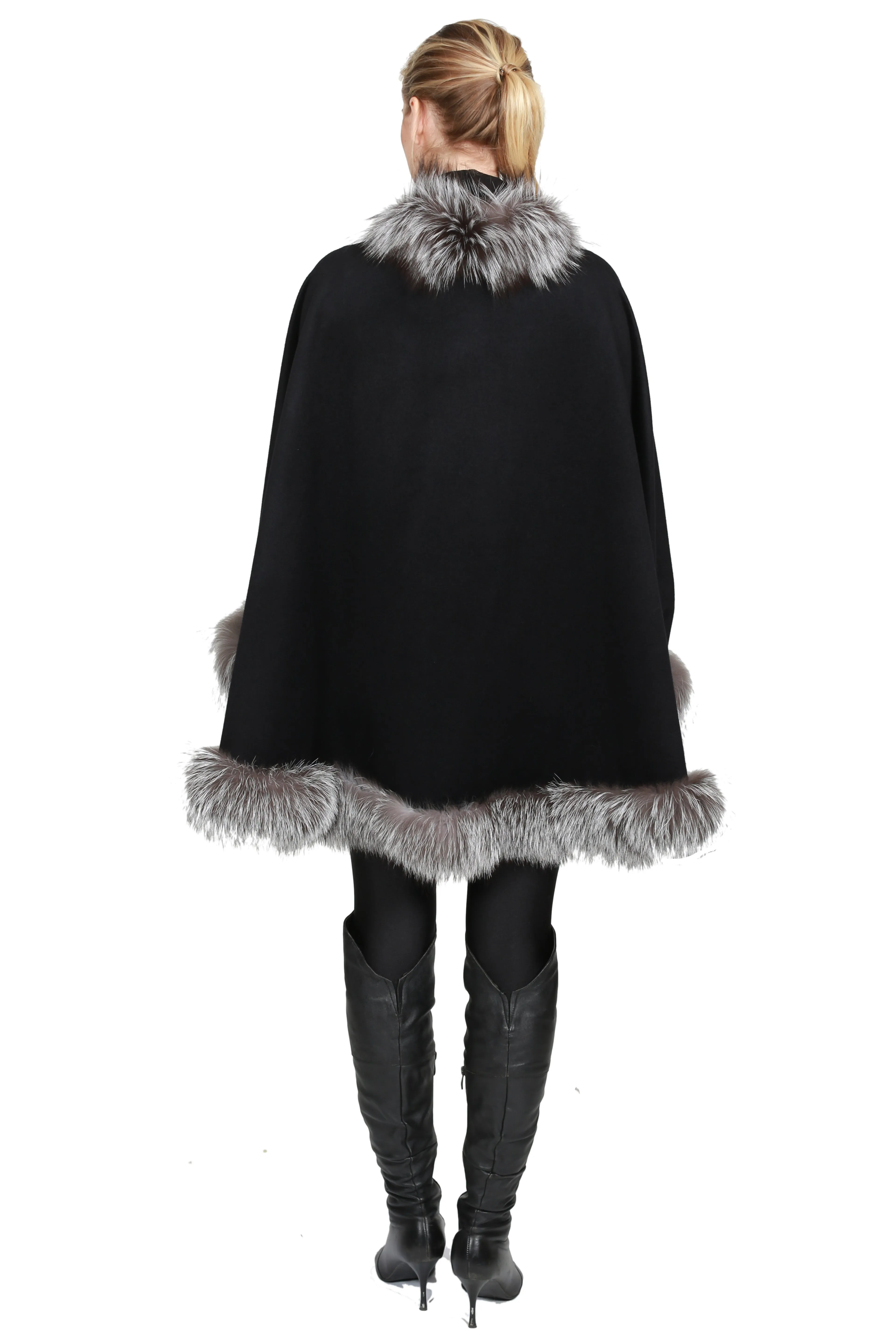 SHALI- Fox Fur-Trim Cashmere Cape