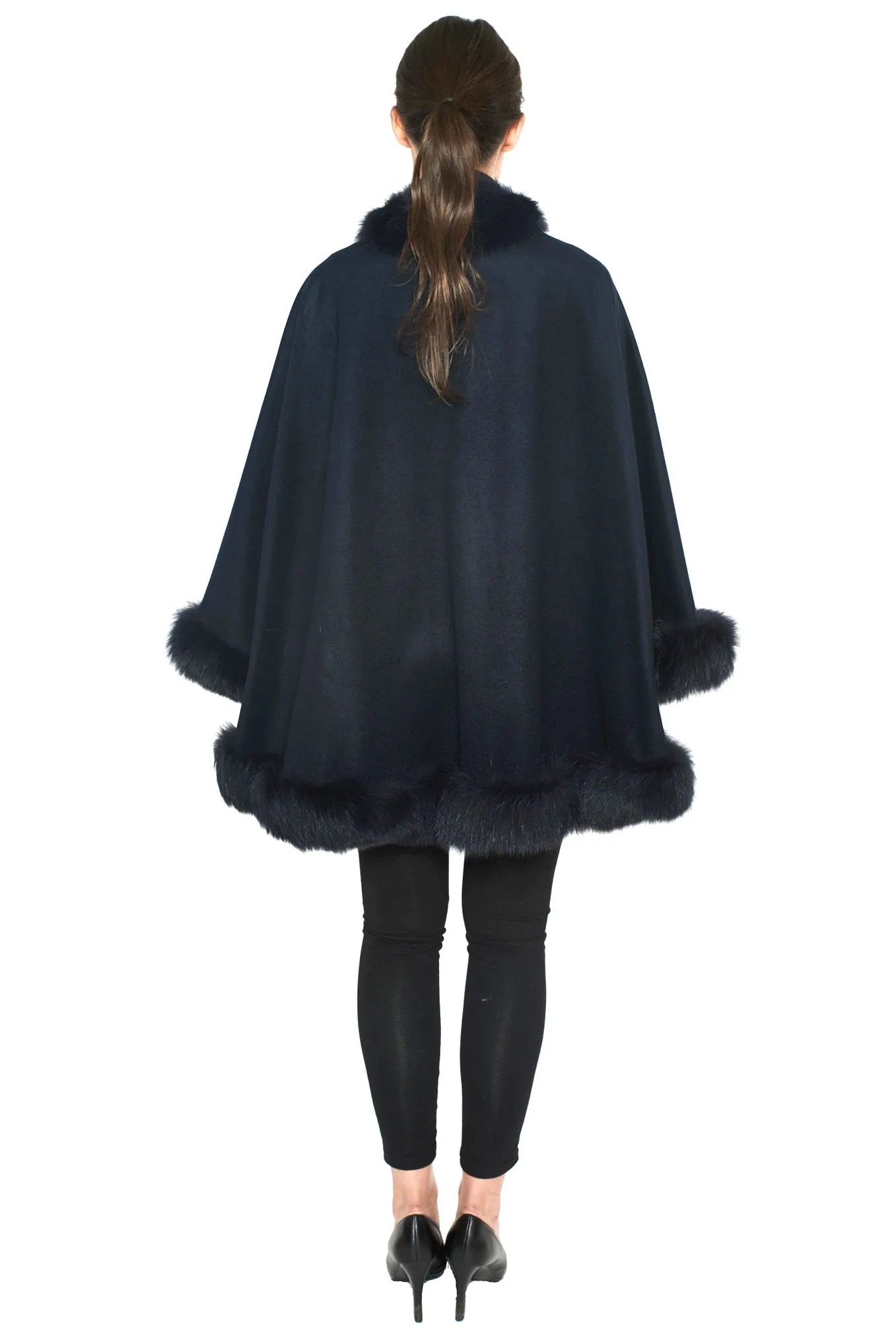 SHALI- Fox Fur-Trim Cashmere Cape