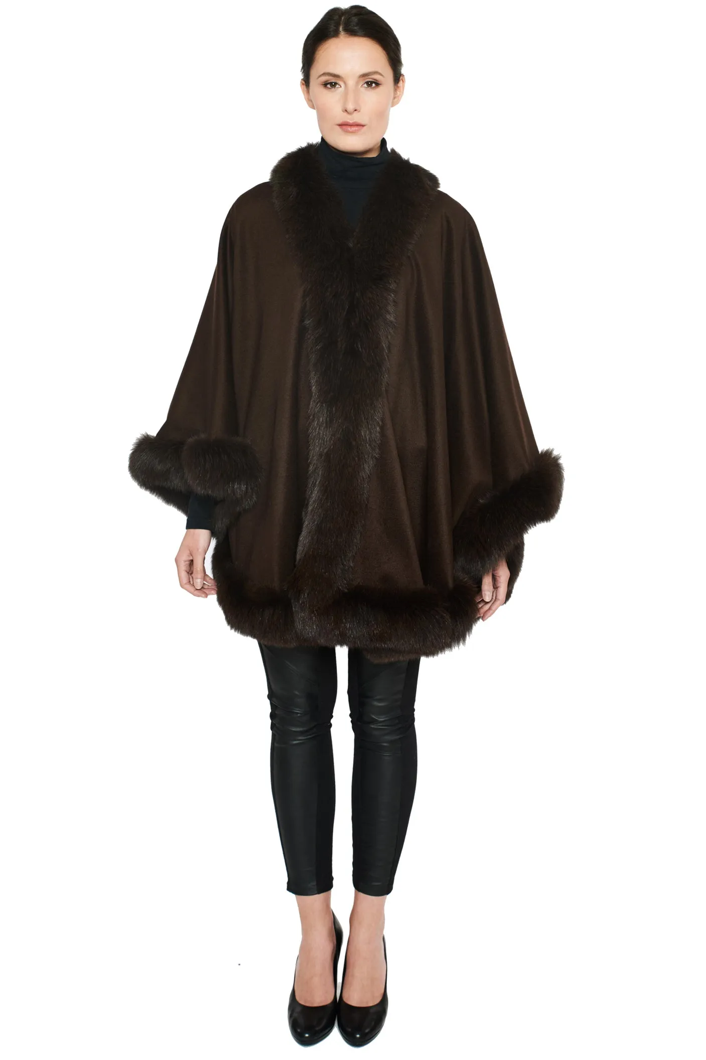 SHALI- Fox Fur-Trim Cashmere Cape