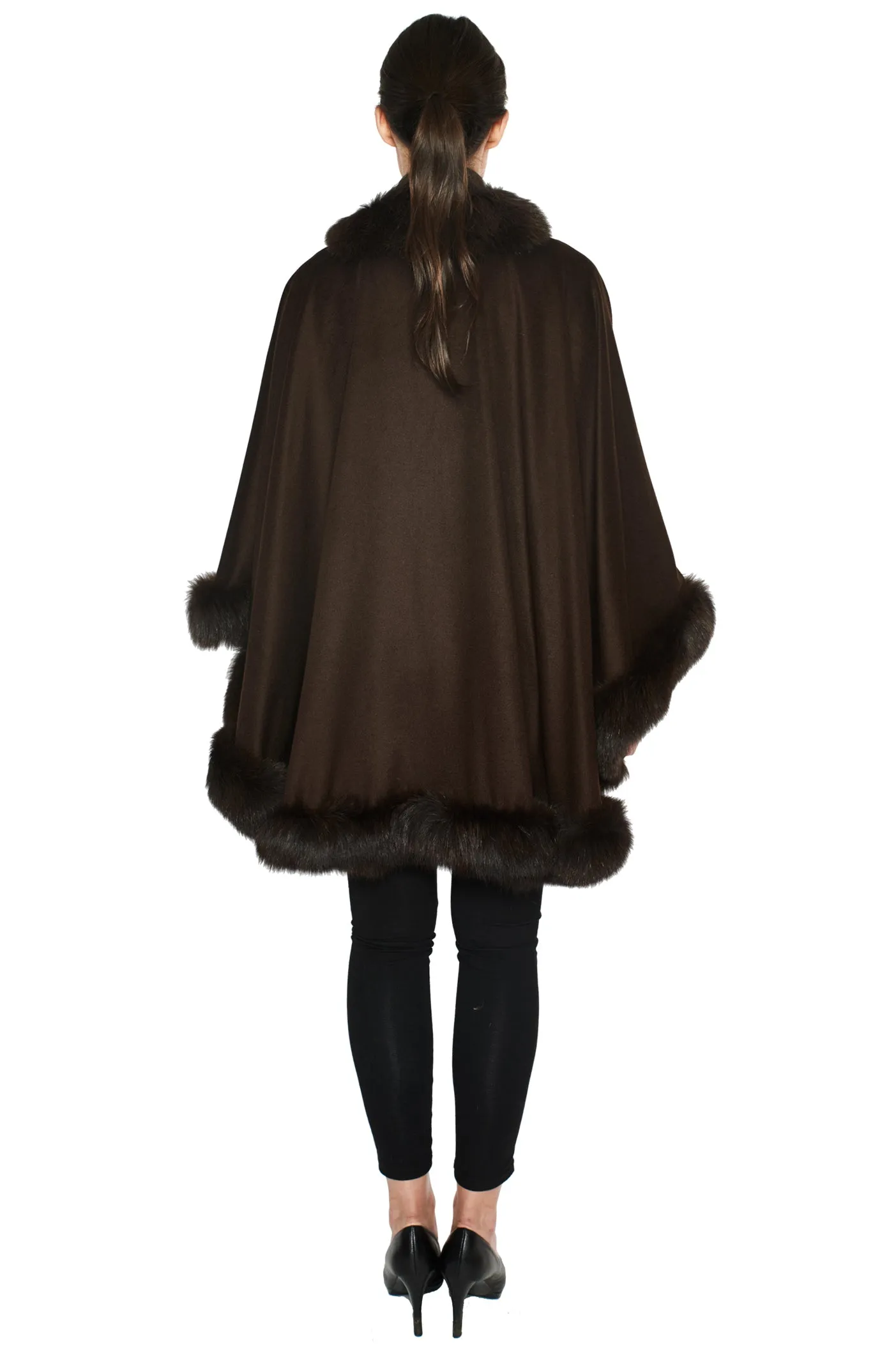 SHALI- Fox Fur-Trim Cashmere Cape