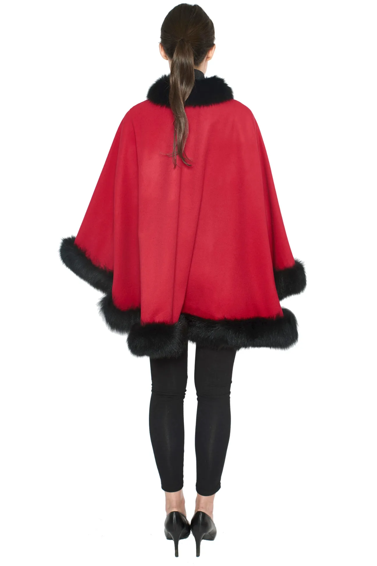 SHALI- Fox Fur-Trim Cashmere Cape