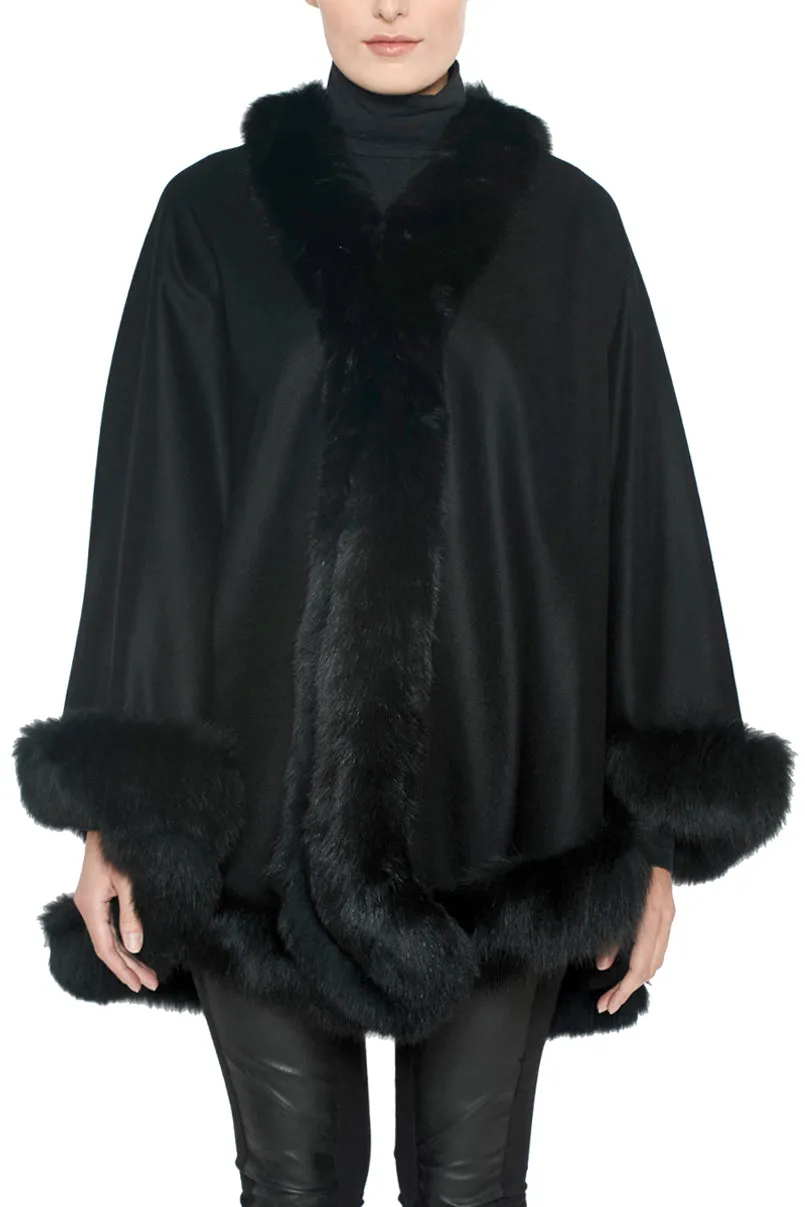 SHALI- Fox Fur-Trim Cashmere Cape