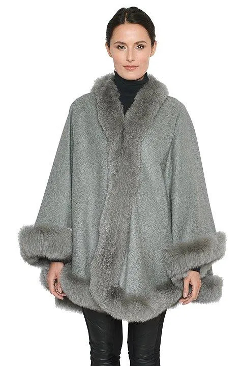 SHALI- Fox Fur-Trim Cashmere Cape