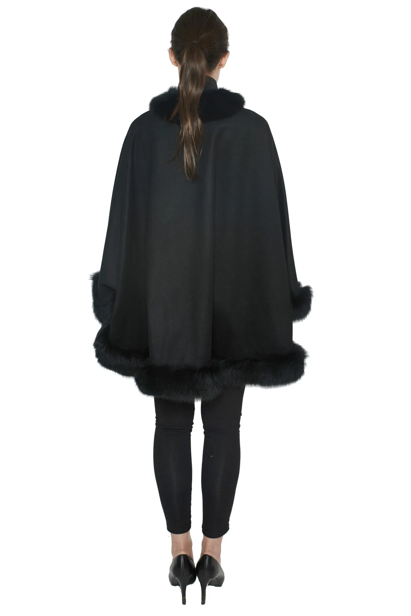 SHALI- Fox Fur-Trim Cashmere Cape