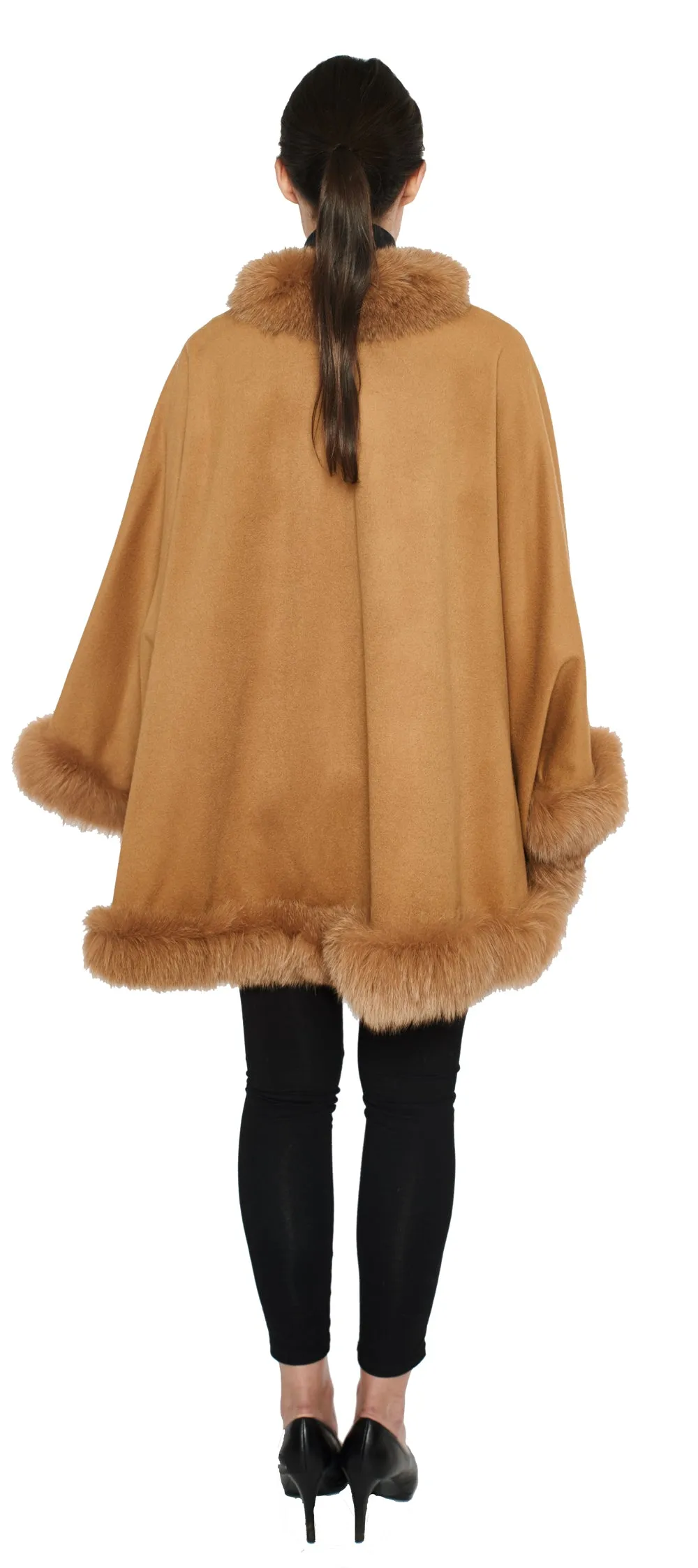 SHALI- Fox Fur-Trim Cashmere Cape