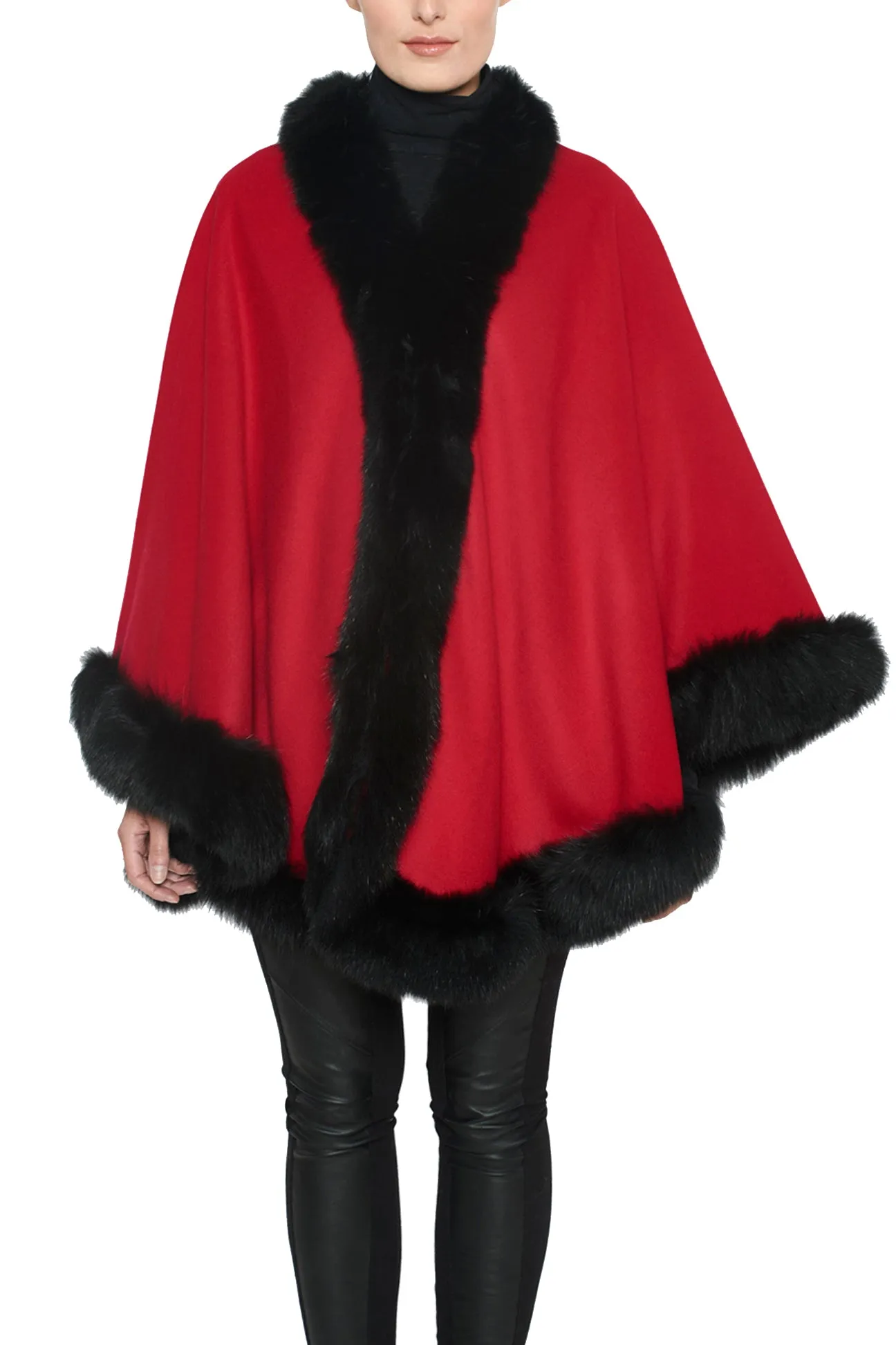 SHALI- Fox Fur-Trim Cashmere Cape