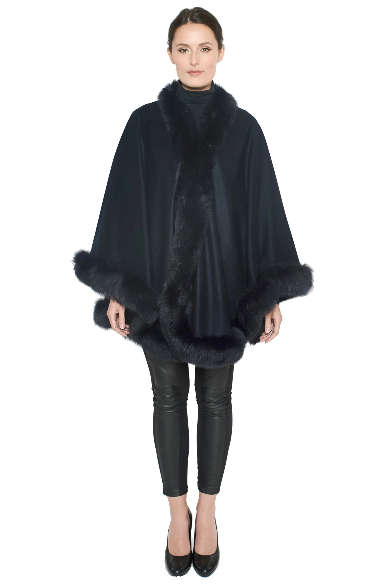 SHALI- Fox Fur-Trim Cashmere Cape