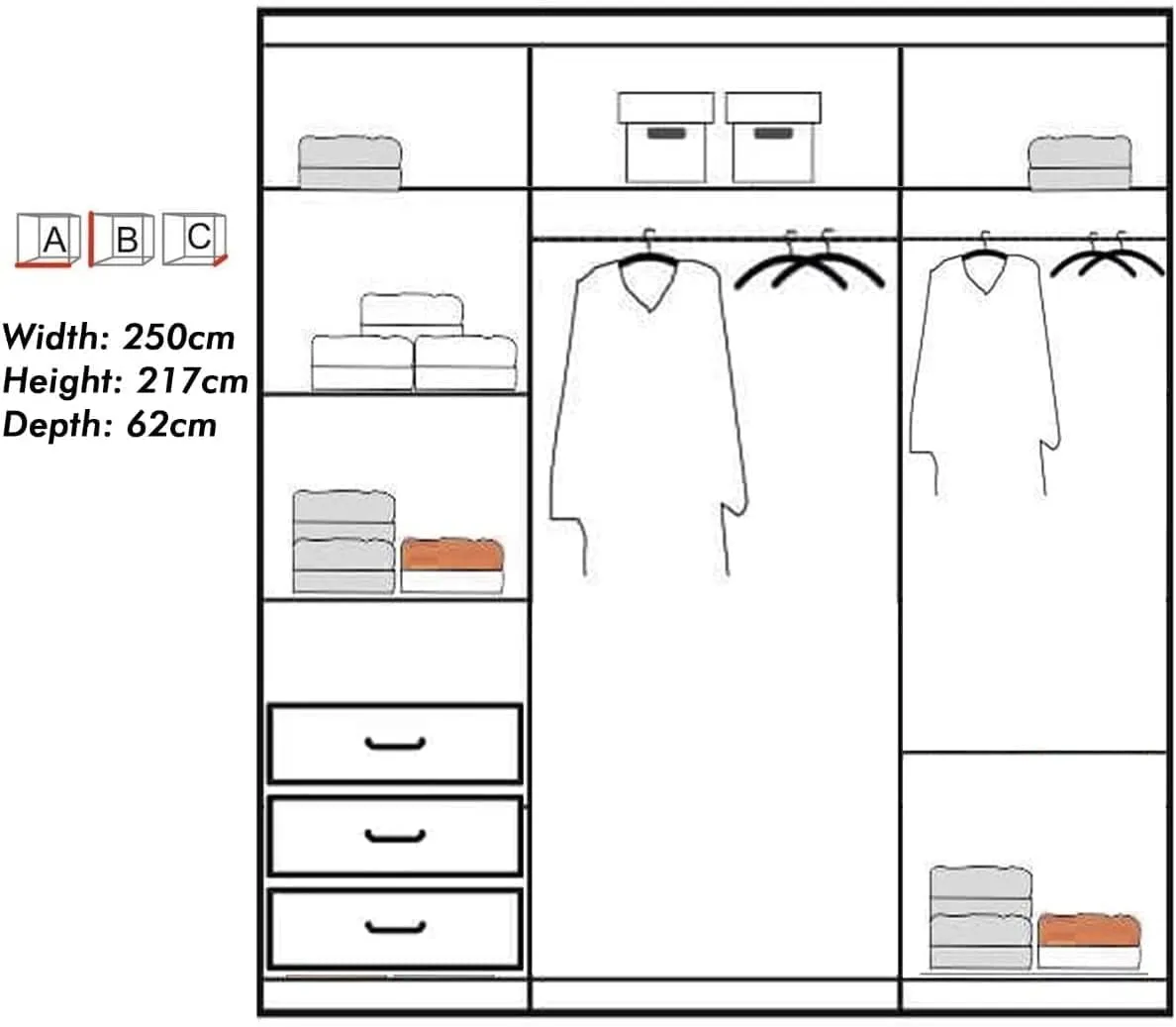 Shimla 2 or 3 Door Sliding Wardrobe with Mirror Modern Bedroom