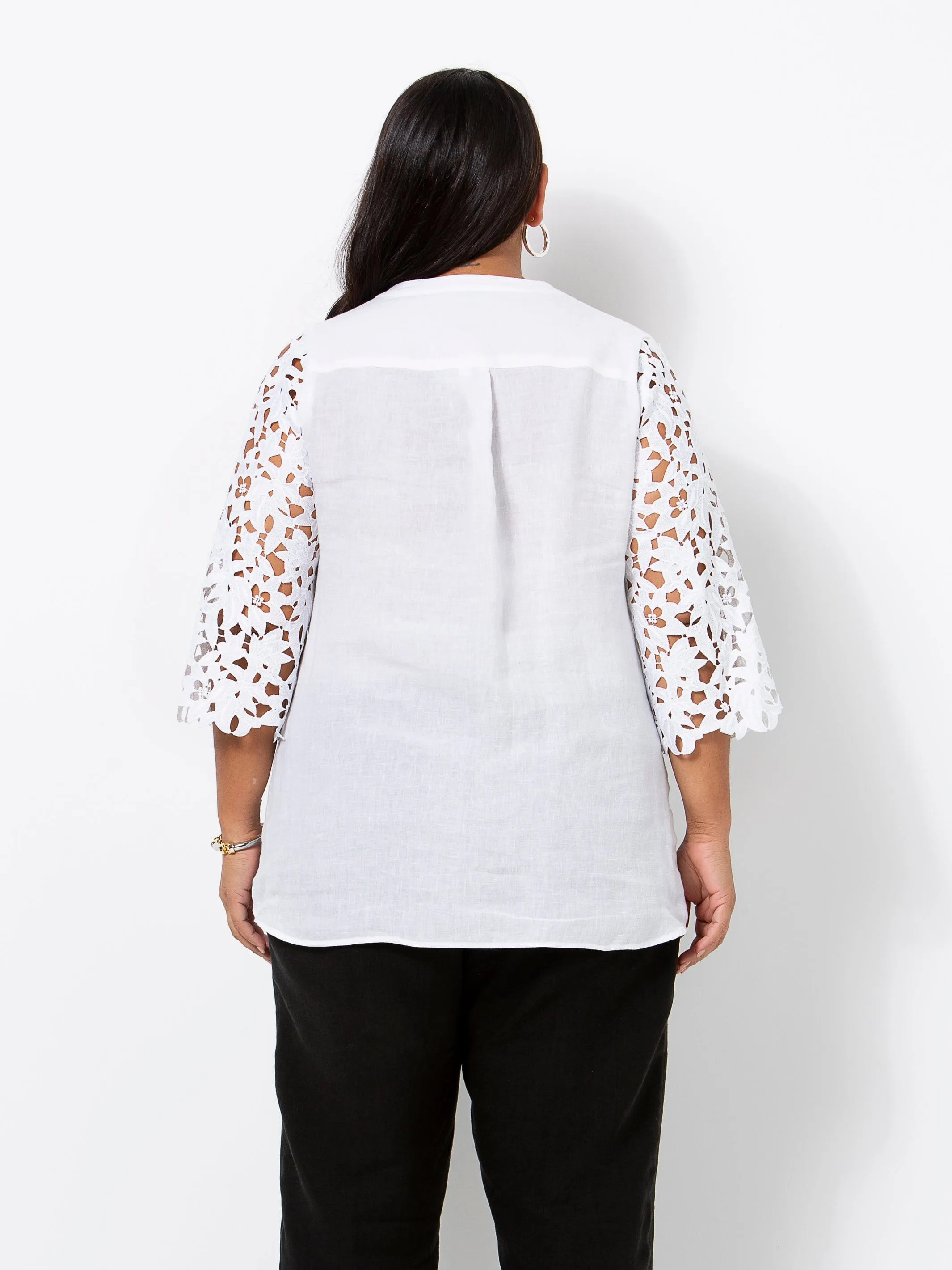 Sicily White Lace and Linen Top