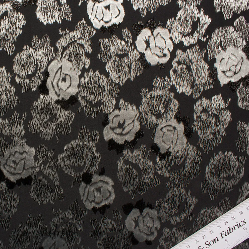 Silver Floral Black Devorê Velvet